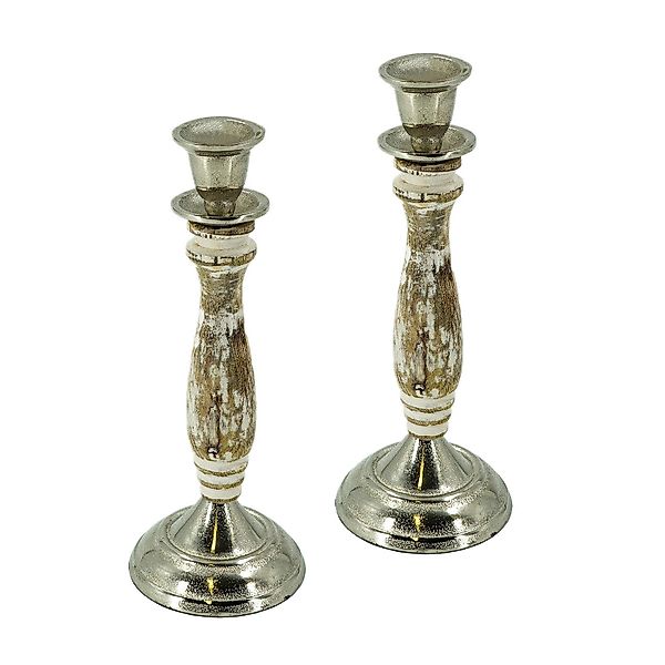 HTI-Living Kerzenständer Kerzenständer 2er Set Metall/Mangoholz günstig online kaufen