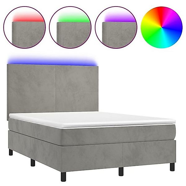 vidaXL Boxspringbett Boxspringbett mit Matratze LED Hellgrau 140x190 cm Sam günstig online kaufen