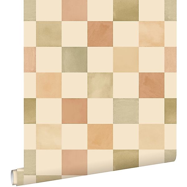 ESTAhome Tapete Karomuster Beige Braun und Grün 50 x 900 cm günstig online kaufen