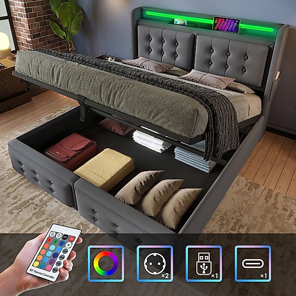 HAUSS SPOLE Polsterbett 160x200cm mit Led-Kopfteil, günstig online kaufen