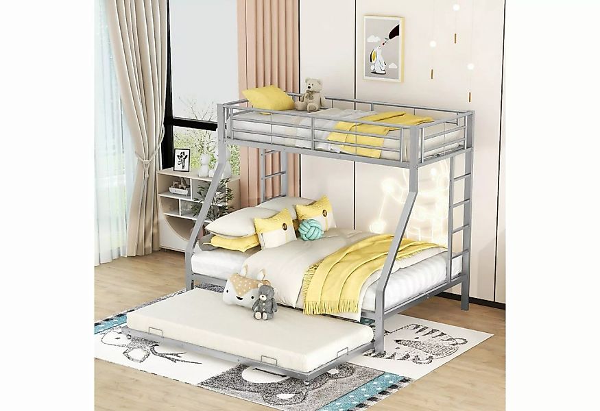 SOFTWEARY Etagenbett Metallbett mit 3 Schlafgelegenheiten und Lattenroste ( günstig online kaufen
