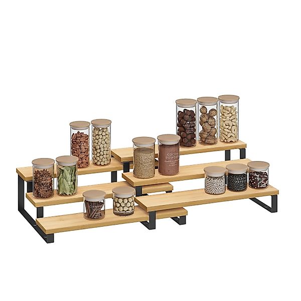 Songmics Gewürzregale-Set Bystro mit 3 Ebenen Natur-Schwarz 2-teilig günstig online kaufen