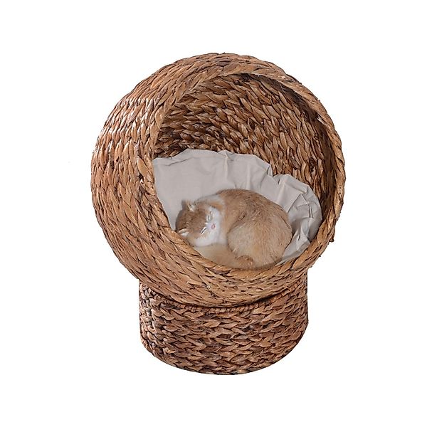 PawHut Tierhaus Rattan Katzenbett mit Kissen, günstig online kaufen