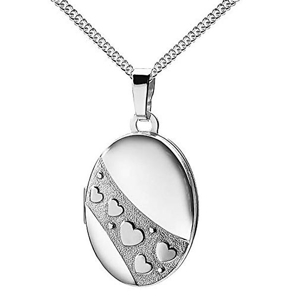JEVELION Silberkette mit Medaillon oval Herzen-Ornament günstig online kaufen