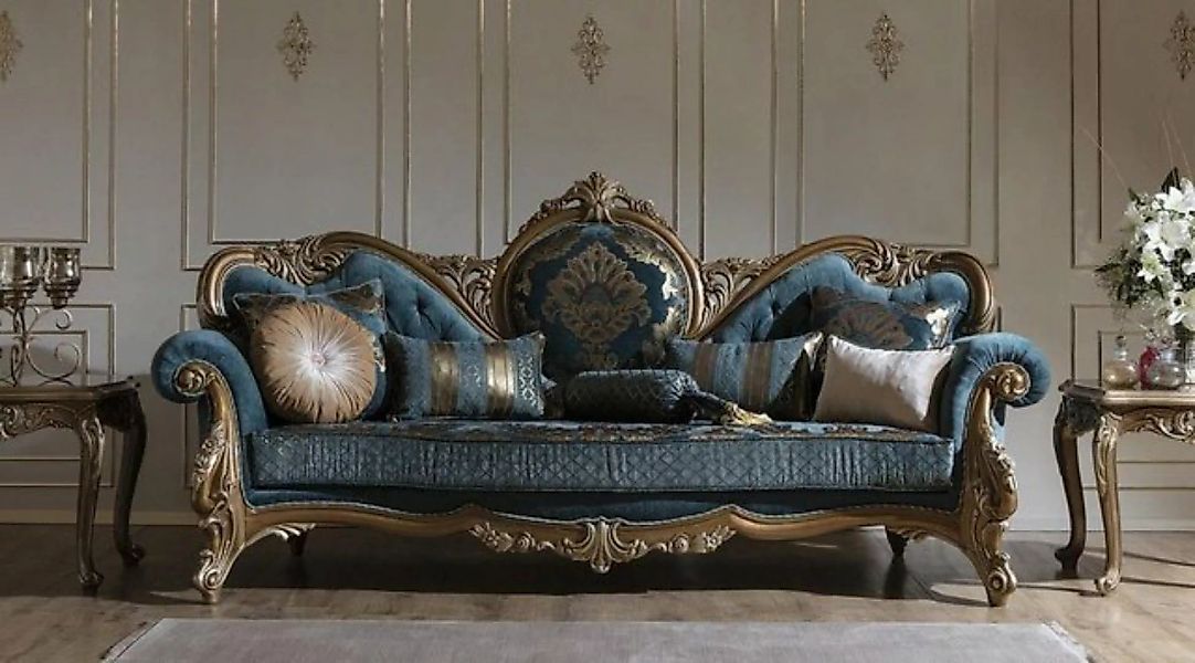 Casa Padrino Sofa Luxus Barock Sofa Blau / Gold 260 x 90 x H. 125 cm - Prun günstig online kaufen