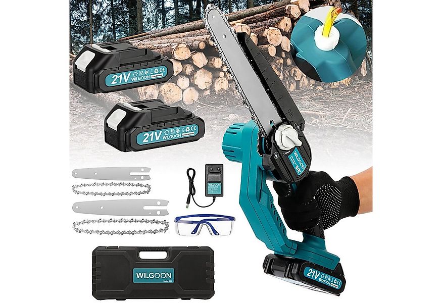 WILGOON Akku-Kettensäge 6'' + 8'' mini Kettensäge, 21V 650W Bürstenlose Ele günstig online kaufen