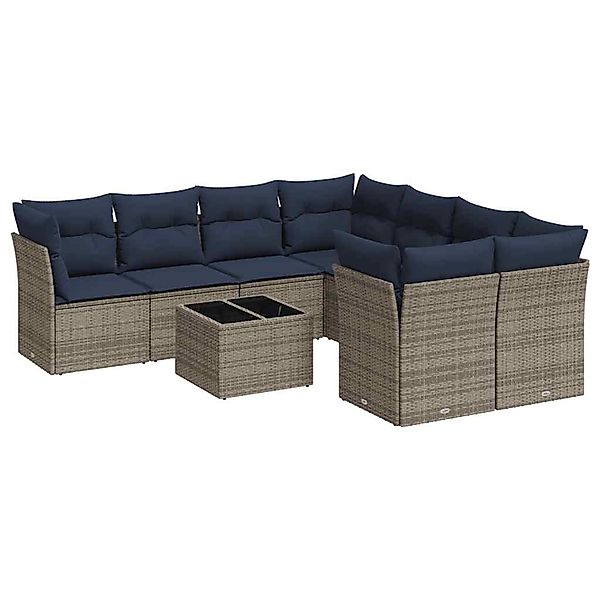 vidaXL 9-Tlg Garten-Sofagarnitur mit Kissen Grau Poly Rattan 3217321 günstig online kaufen