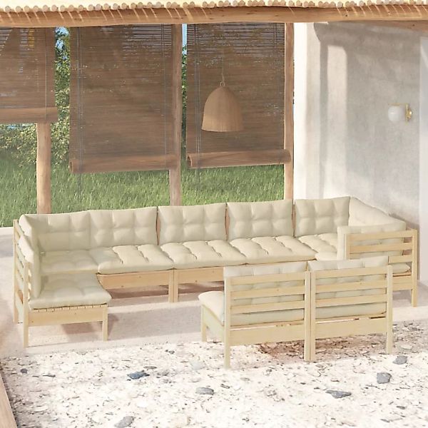 9-tlg. Garten-lounge-set Mit Creme Kissen Massivholz Kiefer günstig online kaufen
