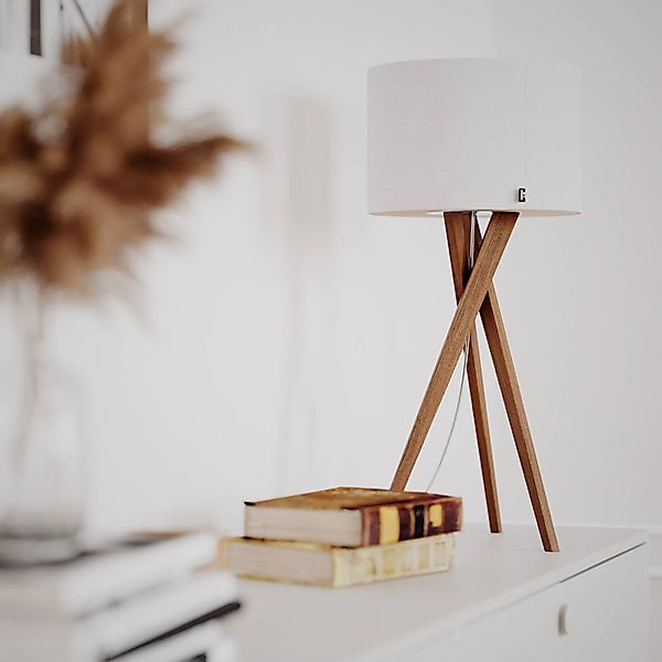 By Rydens Tischleuchte Vega, eiche/weiß, 55 cm, Holz, Textil günstig online kaufen