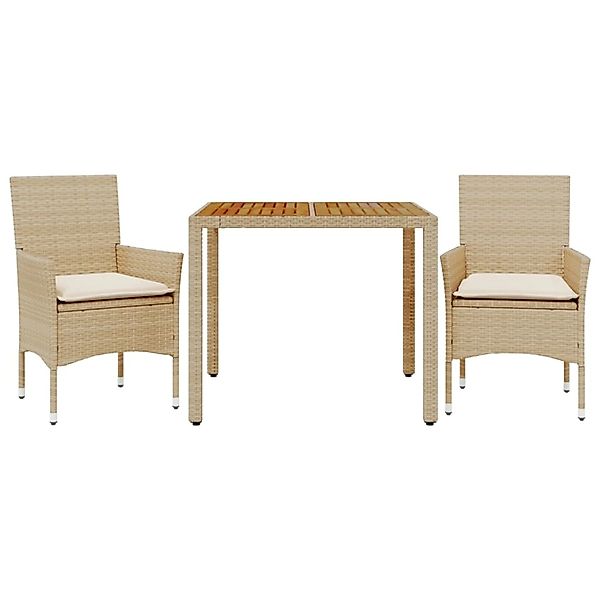 vidaXL 3-Tlg Garten-Essgruppe mit Kissen Beige Poly Rattan Akazie 3278681 günstig online kaufen