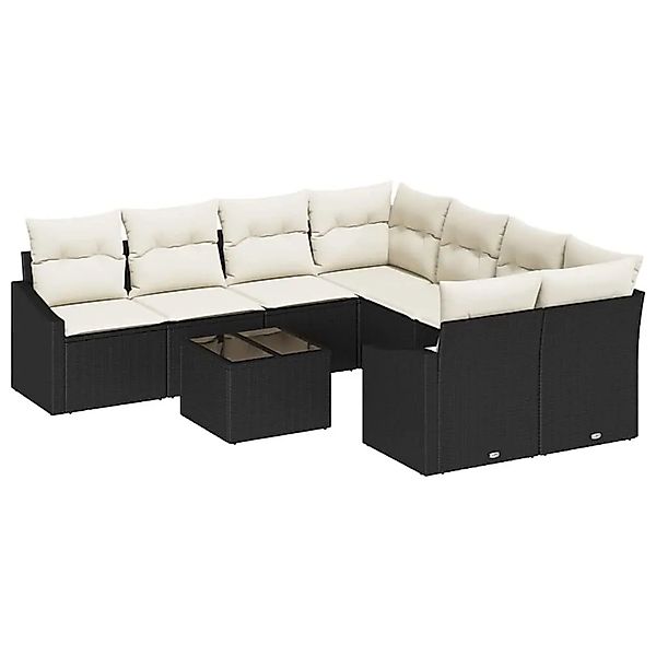 vidaXL Sofa Set mit Kissen 9-Tlg Schwarz und Creme Poly-Rattan 3355326 günstig online kaufen