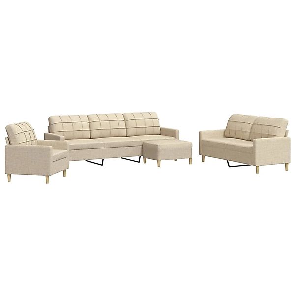 vidaXL 4-Tlg Sofagarnitur mit Fußhocker Creme Stoff 3278297 günstig online kaufen