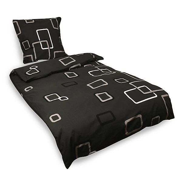 Beautissu Noa Bettwäsche 155x220cm + Kissenbezug 80x80cm Anthrazit Ornament günstig online kaufen