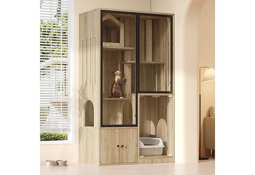 OKWISH Tierhaus vierstockiger großer Katzenzaun, Glas-Katzenhaus, mit Kratz günstig online kaufen