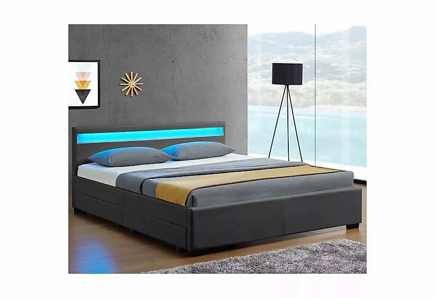 Juskys Polsterbett Lyon, 140x200 cm, ausziehbare Bettkästen, LED-Licht, gep günstig online kaufen