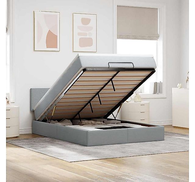 vidaXL Bett, Ottomane Bett mit Matratze & LEDs Hellgrau 140x190 cm Stoff günstig online kaufen