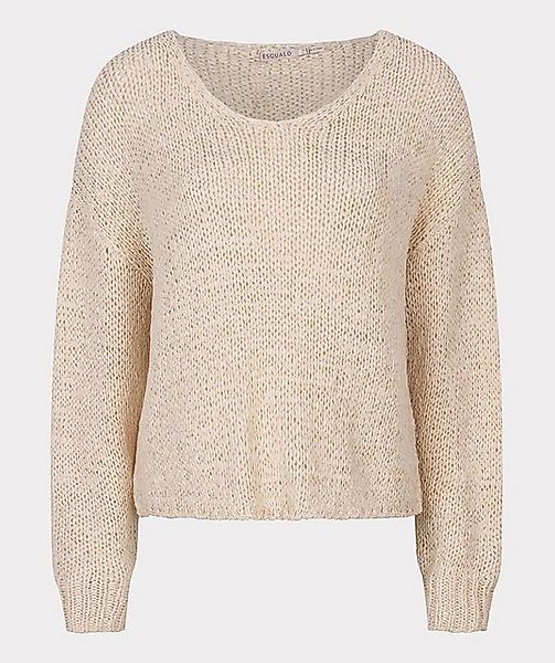 Esqualo Strickpullover Esqualo Pullover mit V Auschnitt Strickoptik Sand günstig online kaufen