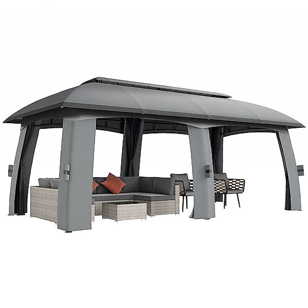 Outsunny Gartenpavillon 3 x 6 m Partyzelt mit Doppeldach & Seitenwänden, Fl günstig online kaufen