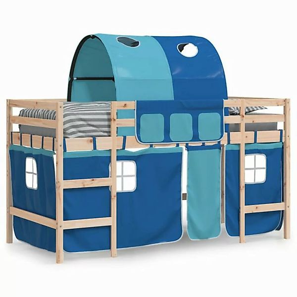 vidaXL Bett Kinderhochbett mit Tunnel Blau 90x190 cm Massivholz Kiefer günstig online kaufen