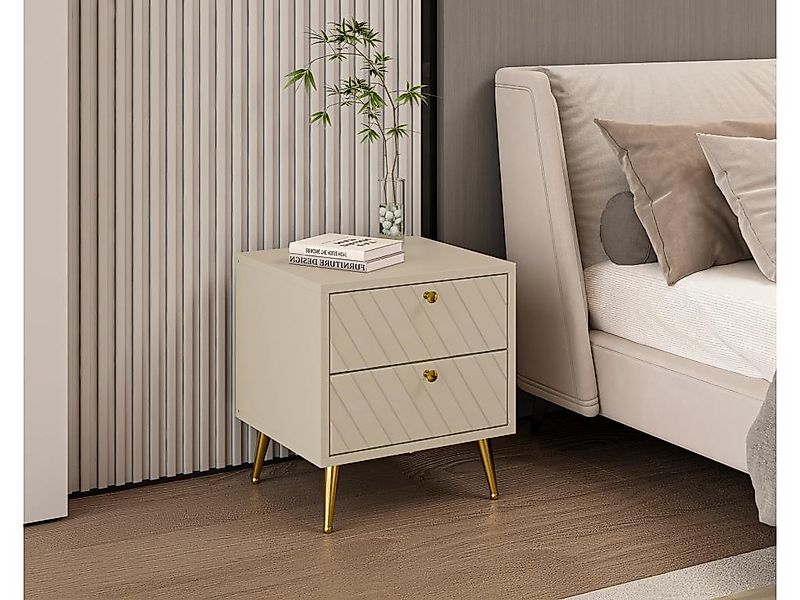 Nachttische 2er-Set - 2 Schubladen - Beige - TEODA von Pascal MORABITO günstig online kaufen