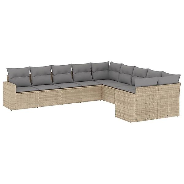 vidaXL 10-Tlg Garten-Sofagarnitur mit Kissen Beige Poly Rattan 3251846 günstig online kaufen
