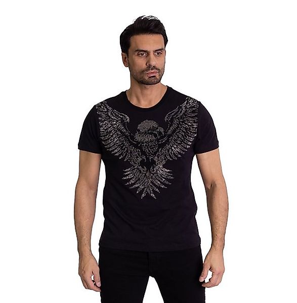 TRUENO T-Shirt Herren SLIM FIT Strass T-Shirt mit Adler Motiv Schwarz XL günstig online kaufen