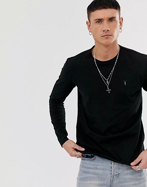 AllSaints – Tonic – Langärmliges, schwarzes Shirt mit Widderkopf-Logo günstig online kaufen