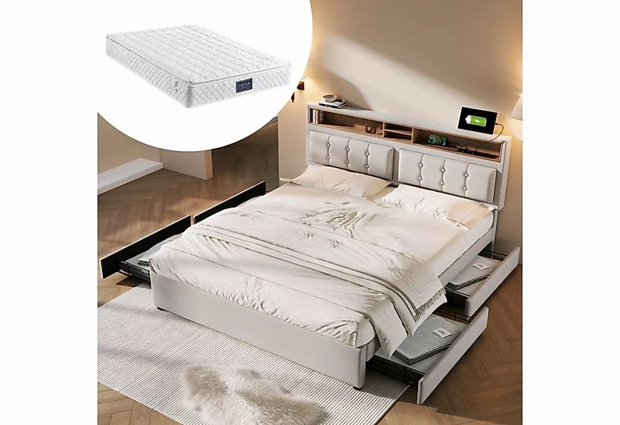 Fine Life Pro Bett Polsterbett mit 4-Schubladen-Doppelbett, USB-C Anschluss günstig online kaufen