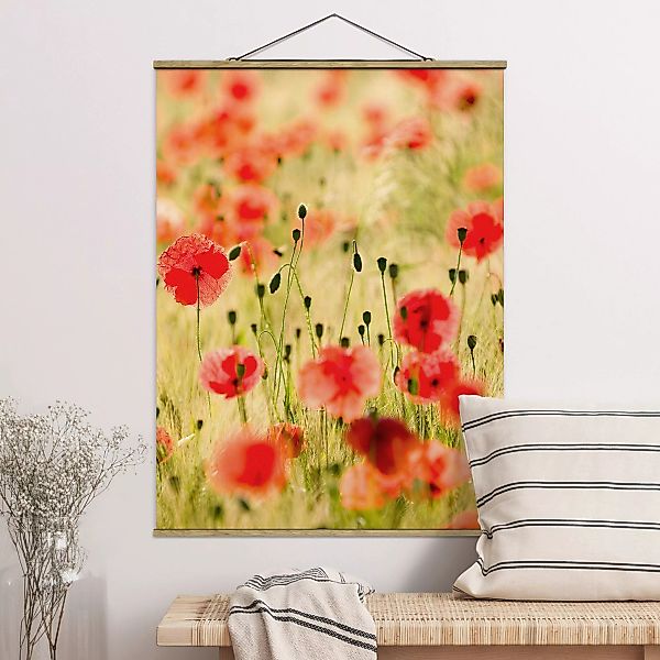Stoffbild Blumen mit Posterleisten - Hochformat Summer Poppies günstig online kaufen