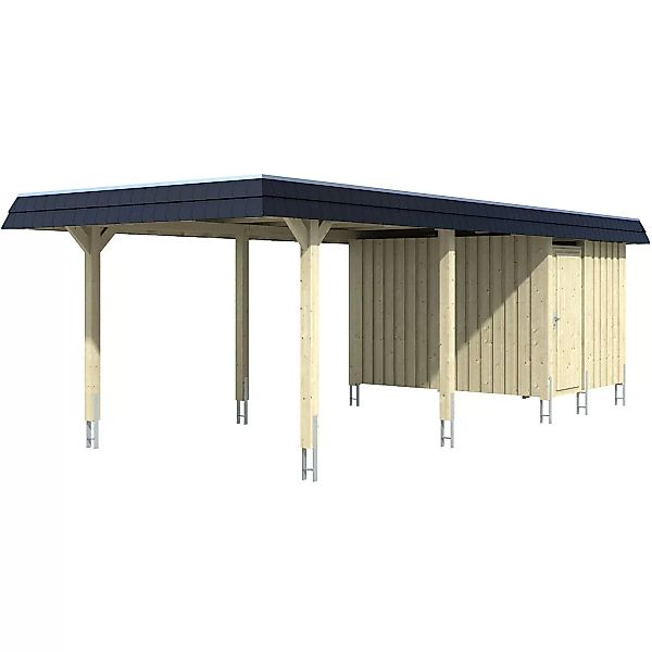 Skan Holz Carport Wendland Grau + Anbau 362 x 870 cm Alu-Dach Blende Schwar günstig online kaufen