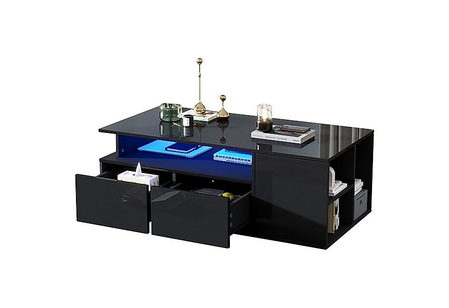 Merax Couchtisch hochglanz Sofatisch Beistelltisch mit LED-Beleuchtung (App günstig online kaufen