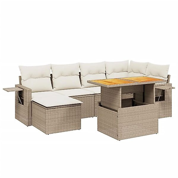 vidaXL 7-Tlg Garten-Sofagarnitur mit Kissen Beige Poly Rattan 3271856 günstig online kaufen