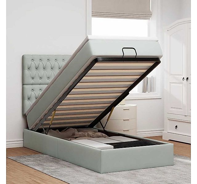 vidaXL Bett, Ottoman-Bett mit Matratzen Hellgrau 90x190 cm Samt günstig online kaufen