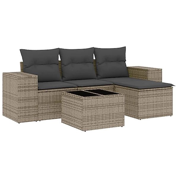 vidaXL 5-Tlg Garten-Sofagarnitur mit Kissen Grau Poly Rattan 3254817 günstig online kaufen