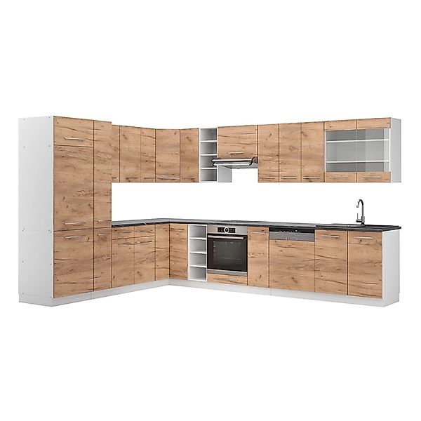 Vicco Fame-Line Eckküche Goldkraft Eiche/Weiß 347 x 257 cm AP Anthrazit günstig online kaufen