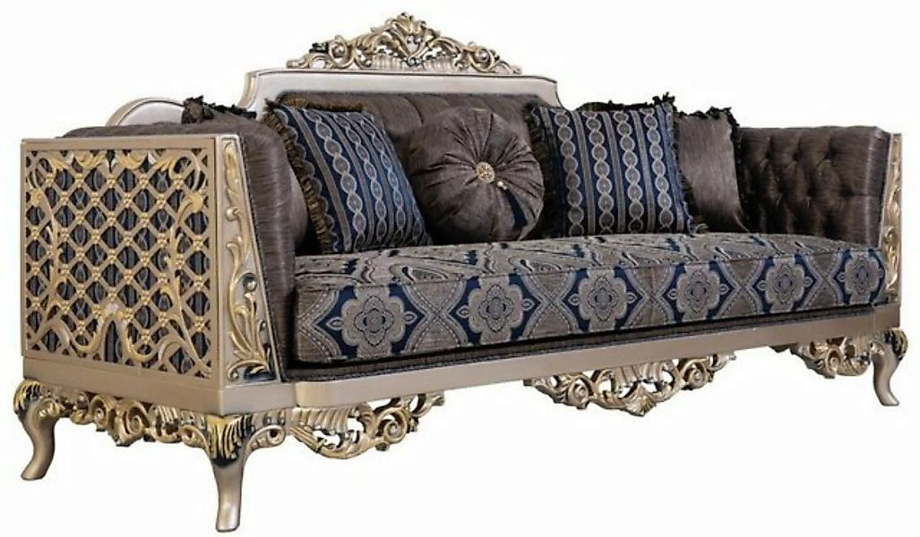 Casa Padrino Sofa Luxus Barock Sofa mit dekorativen Kissen Blau / Silber / günstig online kaufen