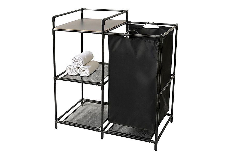 Spetebo Badregal Standregal schwarz mit integriertem Wäschekorb - 69 x 77 c günstig online kaufen