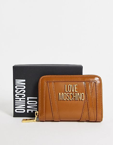 Love Moschino – Kleine Geldbörse mit umlaufendem Reißverschluss in Hellbrau günstig online kaufen