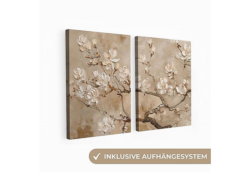 MuchoWow Leinwandbild Beige - Blüte - Modern, Fotodruck (2 St), Wand Bilder günstig online kaufen