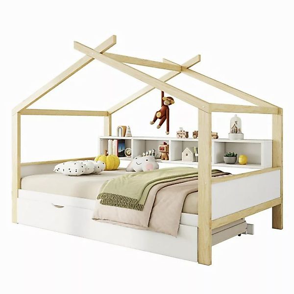 HAUSS SPOLE Kinderbett 140*200cm Hausbett mit Ausziehbett, vier Staufächern günstig online kaufen