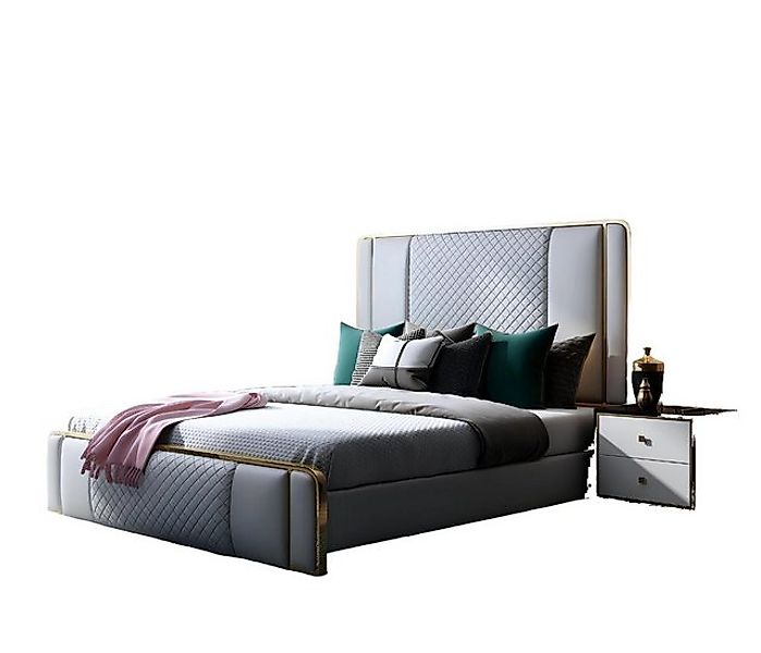 JVmoebel Bett Doppelbett Hotel Schlafzimmer 140/160x200cm Leder Metall Grau günstig online kaufen
