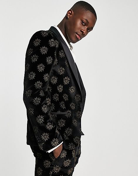 Twisted Tailor – Westgate – Enge Jacke in Schwarz mit foliertem Sternenprin günstig online kaufen