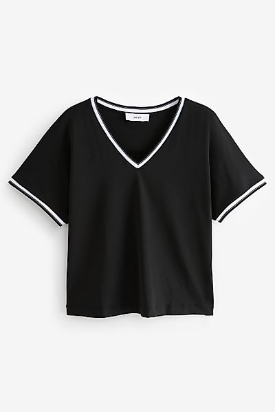 Next T-Shirt Geripptes T-Shirt mit V-Ausschnitt günstig online kaufen