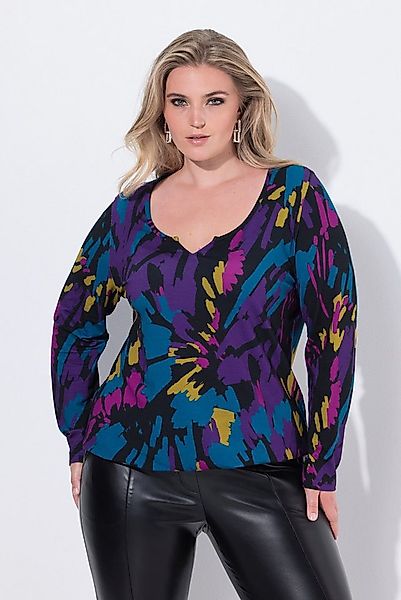 Ulla Popken Longsleeve Shirt Blüten Gummisaum Rundhals Langarm Keyhole günstig online kaufen