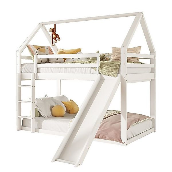 REDOM Etagenbett Hausbett Etagenbett (Grau, 90x200cm, mit Rutsche und Leite günstig online kaufen