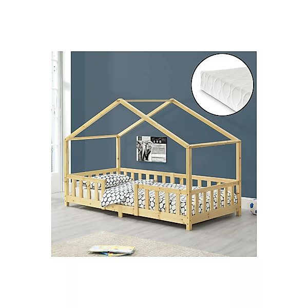 Kinderbett in Hausform Kiefer natur THULE-100 Spielbett mit Liegefläche 90x günstig online kaufen
