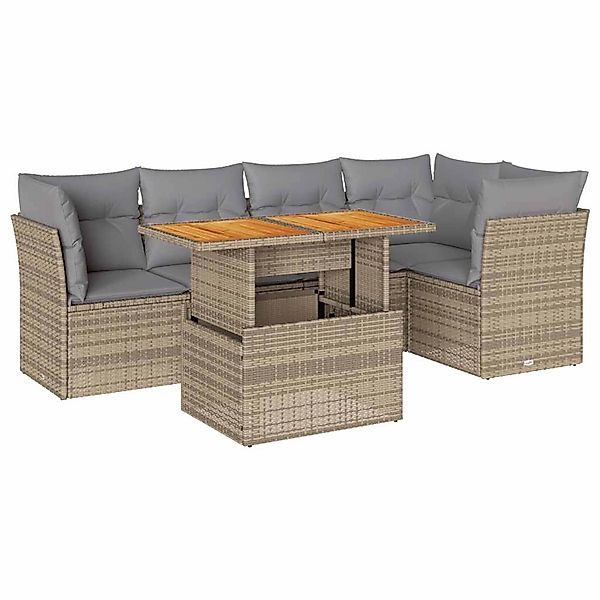 vidaXL 6-Tlg Garten-Sofagarnitur mit Kissen Beige Poly Rattan 3326929 günstig online kaufen