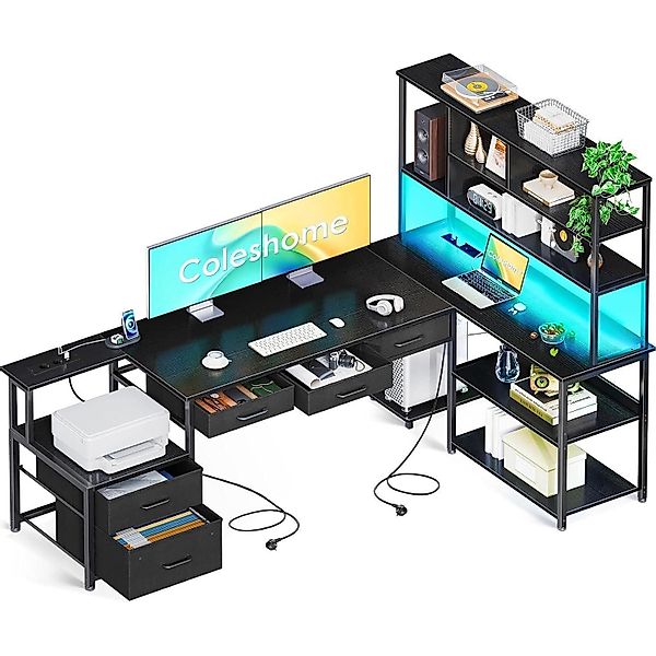 LuxusKollektion Eckschreibtisch Eckschreibtisch L-Form Schwarz LED günstig online kaufen