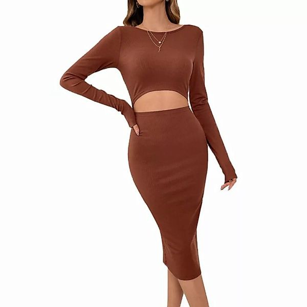 RUZU UG Abendkleid Sexy Strick-Taillen-Hohl-Schlankheits-Hüftbedeckungs-Lan günstig online kaufen