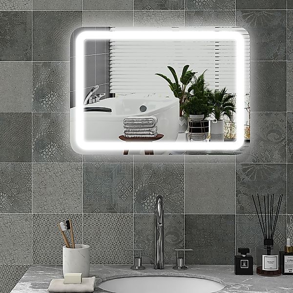 kleankin Bad Spiegel LED 50 x 70 cm mit 3 Lichtfarben und Touch-Schalter, I günstig online kaufen